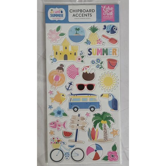 Echo Park Chipboard Summertime Accents & Phrases Ephemera Die Cuts 3 pks - Picture 3 of 9